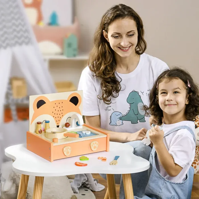 Cucina Giocattolo per Bambini Fornello e 12 Accessori in Legno Fornitura - immagine 2
