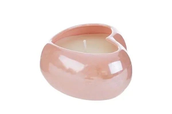 CUORE IN PORCELLANA ROSA CON CANDELA SOIA (11x10xh.5,5cm) C/SHOPPER 13693
