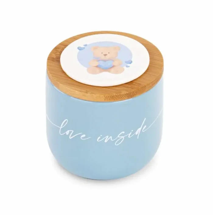 Cupido&Co. Candela Barattolo con Orsetto H 80 Mm D 80 Mm Azzurro Fornitura