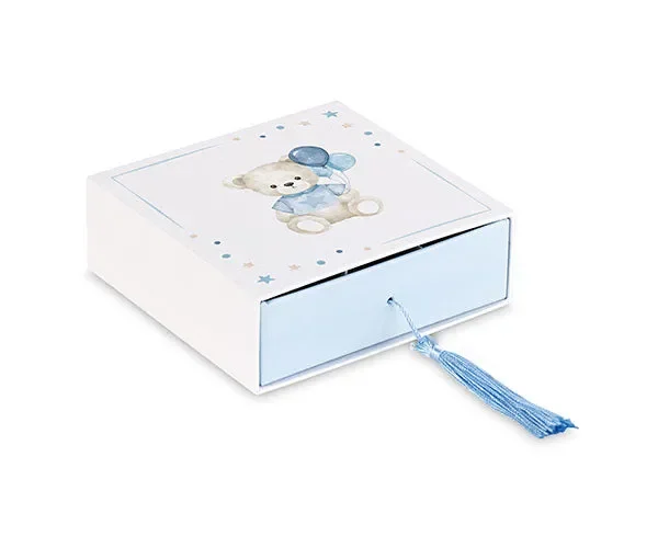 Cupido&Co. Scatola Orsetto Azzurro con Inserto e Nappa 120 x 120 x 40 Mm