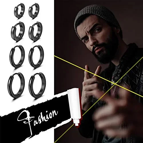 Cupimatch 7mm-14mm Orecchini cerchio rotondi acciaio inossidabile Nero - immagine 2