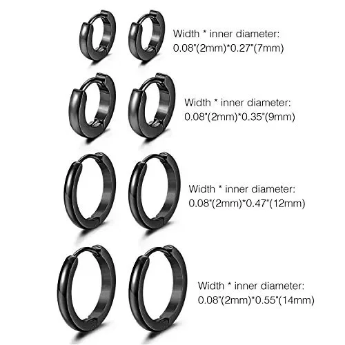 Cupimatch 7mm-14mm Orecchini cerchio rotondi acciaio inossidabile Nero - immagine 3