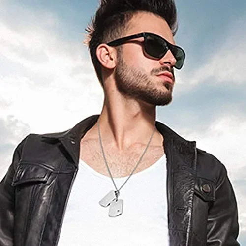 Cupimatch Uomo Collana Dog Tag con catena acciaio inox stile Militare Argento - immagine 2