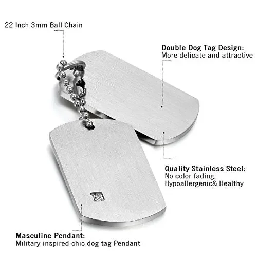 Cupimatch Uomo Collana Dog Tag con catena acciaio inox stile Militare Argento - immagine 3