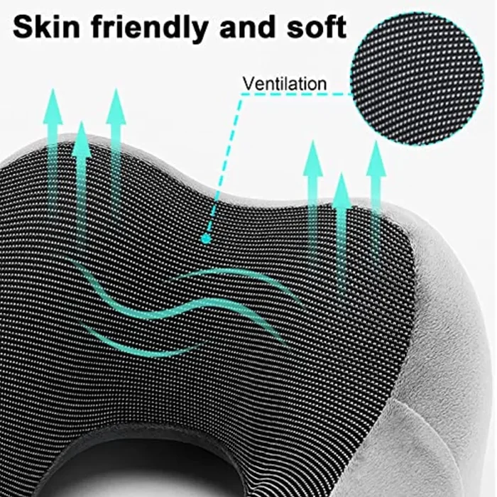 Cuscino da Viaggio Memory Foam, Cuscino Cervicale da Viaggio Tightness Regolabile, Con maschera per occhi e inserti per orecchie, Cuscino Aereo, Cuscino Viaggio - immagine 2