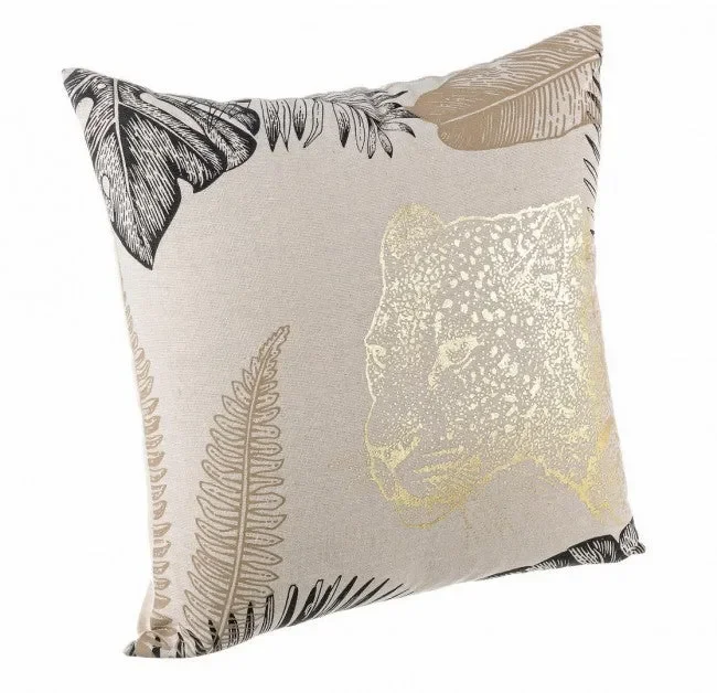 Cuscino Giungla Leopard Bia-Oro 45×45 cm in Poliestere