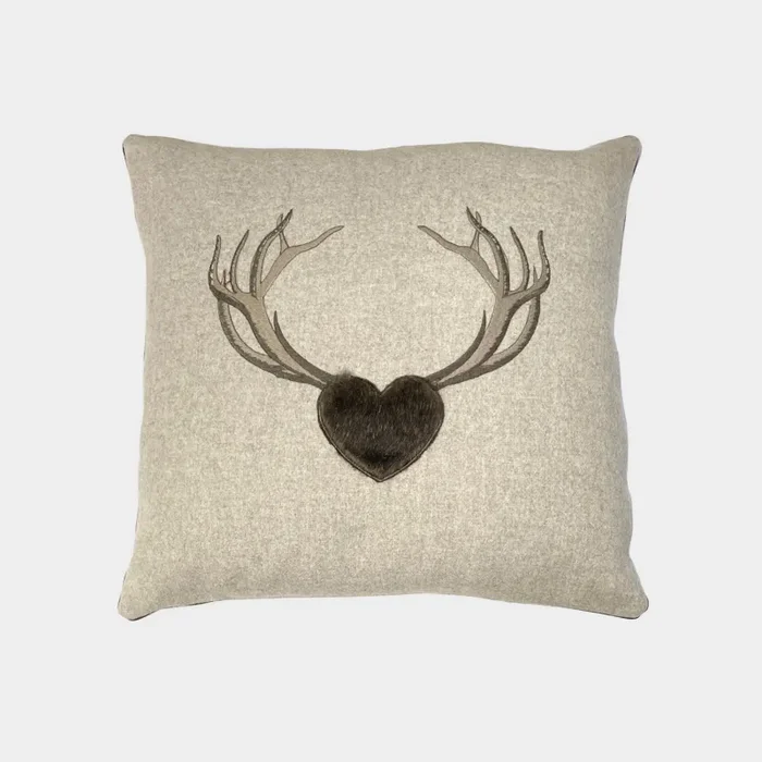 Cuscino Lana Melange ed ecopelliccia Cuore con corna Moda