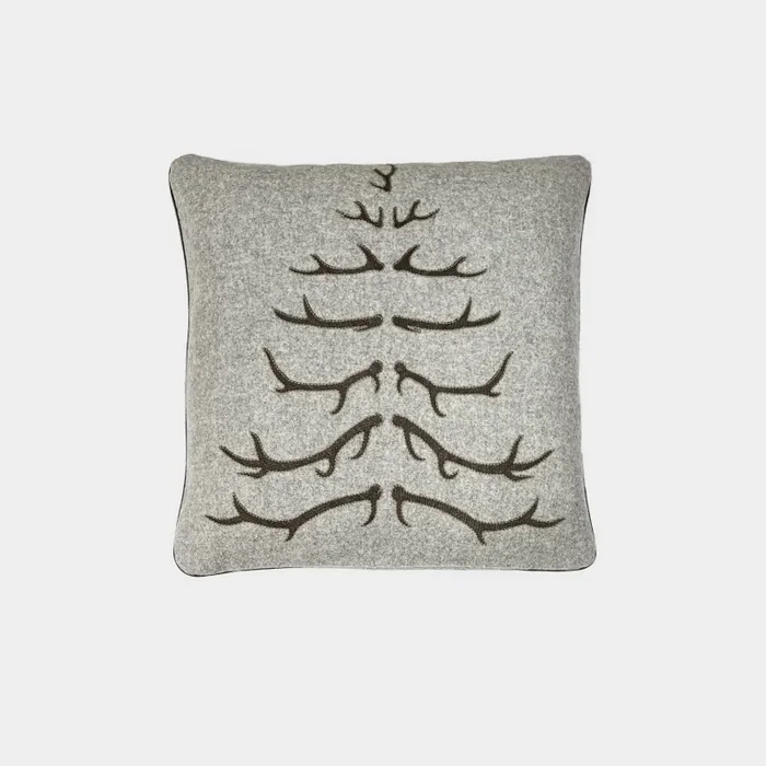Cuscino Lana Melange ricamo Abete corna – Pronta Consegna
