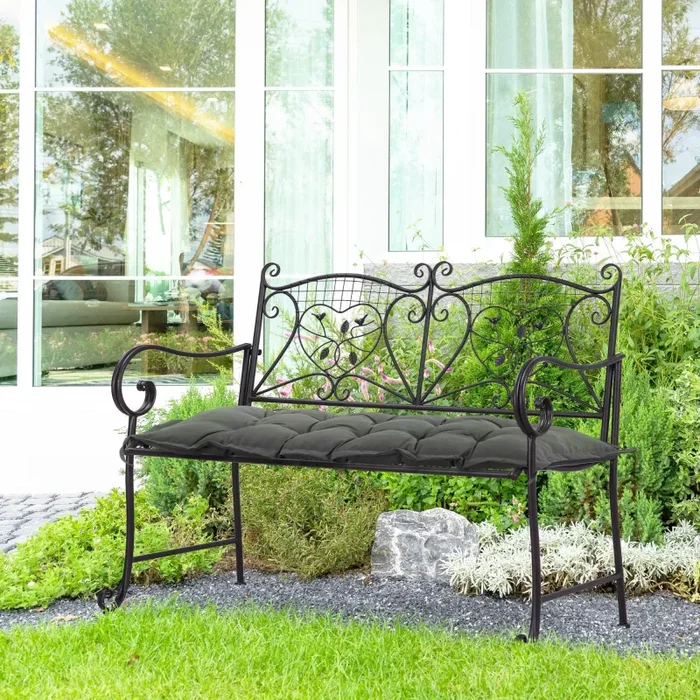Cuscino per Panchina da Giardino 100x40cm con Laccetti e Imbottitura Spessa Grigio Scuro - immagine 2