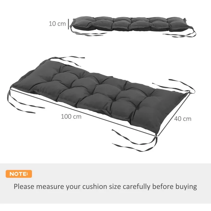 Cuscino per Panchina da Giardino 100x40cm con Laccetti e Imbottitura Spessa Grigio Scuro - immagine 3