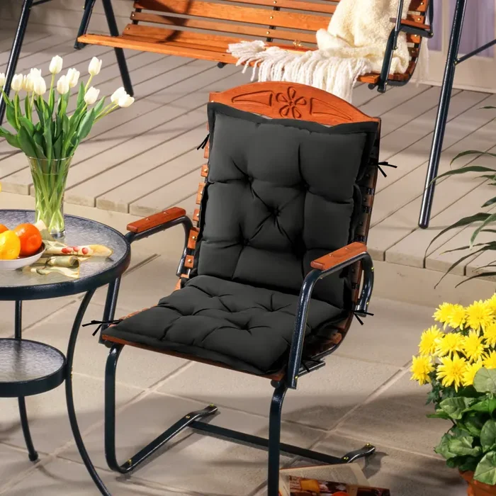 Cuscino per Sedie da Giardino 100×50 cm con Laccetti in Poliestere Nero - immagine 2