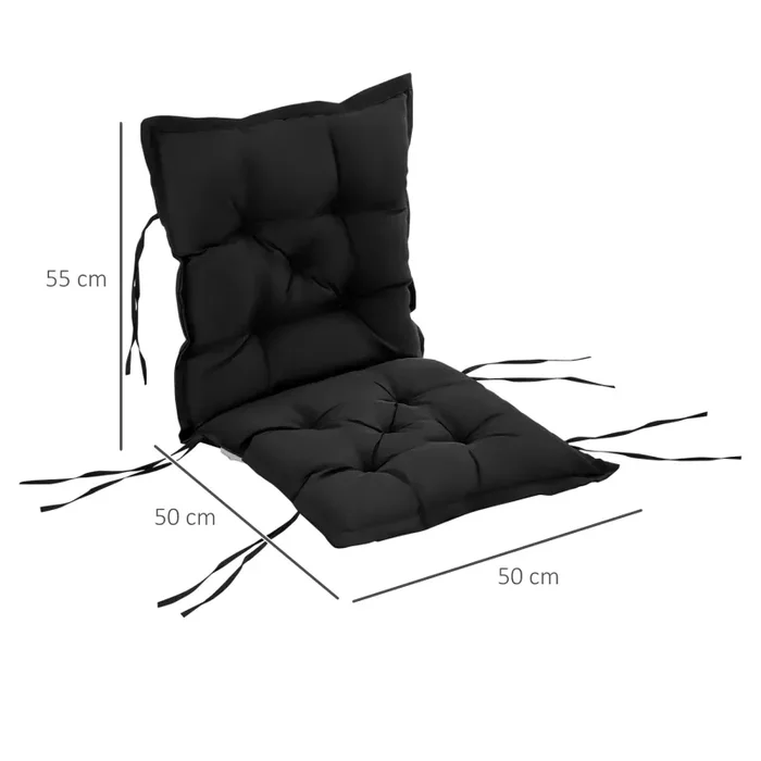 Cuscino per Sedie da Giardino 100×50 cm con Laccetti in Poliestere Nero - immagine 3