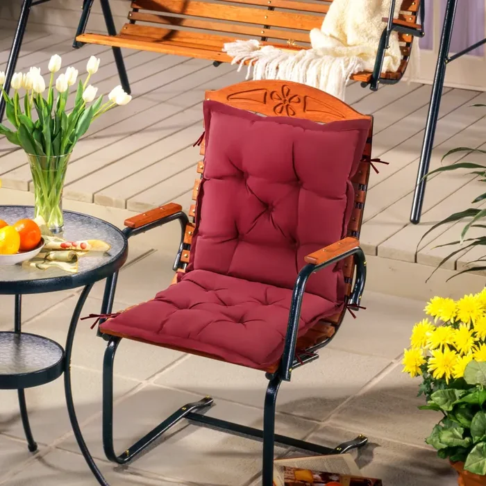 Cuscino per Sedie da Giardino 100×50 cm con Laccetti in Poliestere Rosso Vendita online - immagine 2