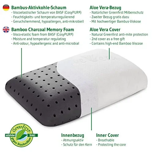 Cuscino VOLAR Aloe Vera in Memory-foam con carbone di bambù, cuscino Bianco - immagine 2