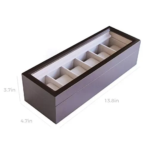 Custodia Compatta in Legno per Orologi con Coperchio Vetro di Espresso - immagine 2