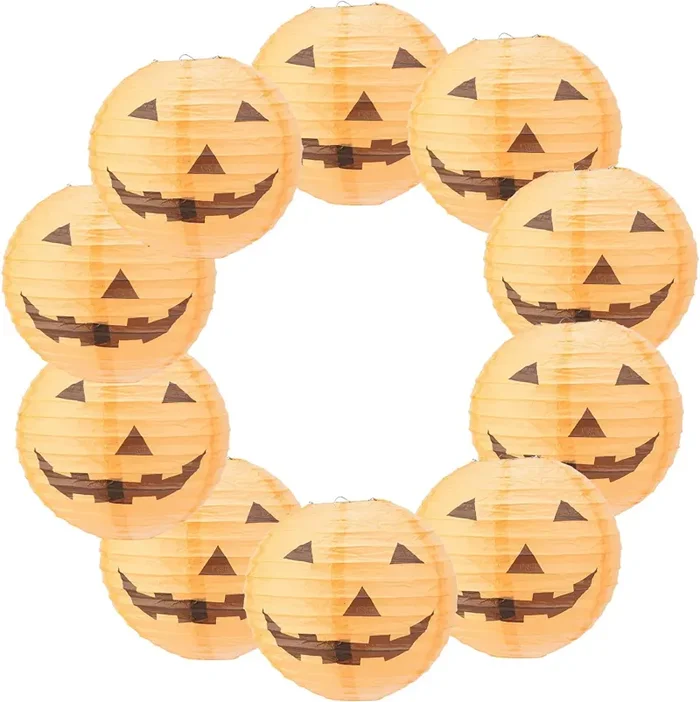 Cymax 10 Pezzi 12inch Lanterne di Carta di Halloween, Lanterne Appese di Halloween, Lanterna Decorativa di Zucca per Feste di Halloween Decorazione Esterna per Interni