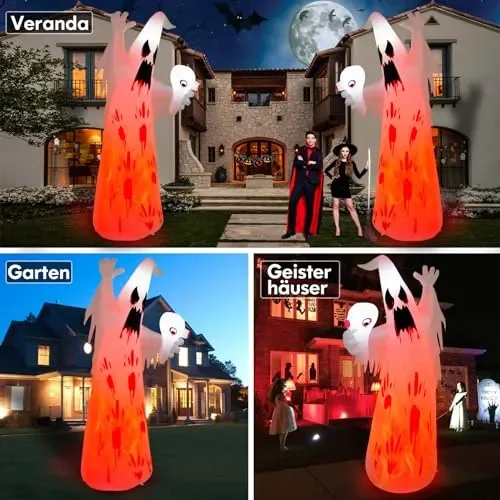 Danxilu Fantasma Gonfiabile di Halloween da 8 Piedi con Lampada a Fiamma Decorazioni Spettrali all’aperto di Halloween, Fantasma Inquietante Esploso Illuminato per Portico del Prato del Giardino - immagine 3