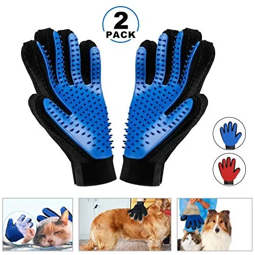 DAOXU 2 Pezzi Guanto a Spazzola per Cani Gatti Massaggio e Pulizia blu-2