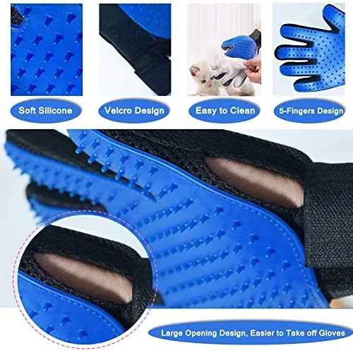 DAOXU 2 Pezzi Guanto a Spazzola per Cani Gatti Massaggio e Pulizia blu-2 - immagine 2