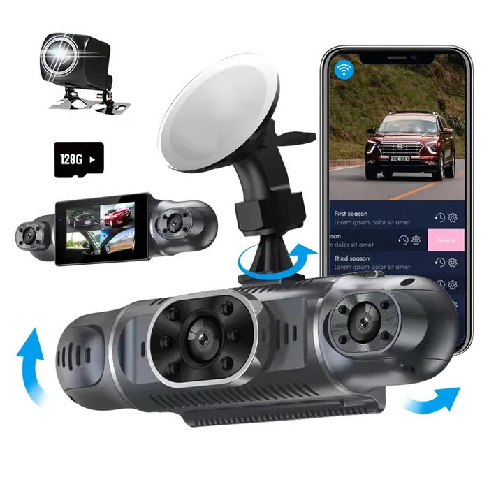 Dash Cam Auto 360 Gradi, con 4 Telecamere 1080P Anteriore e Posteriore Sinistra Destra, Dashcam Auto con WiFi, Parcheggio 24 ore, Telecamera Auto Atti Vandalici con Visione Notturna con 128 GB
