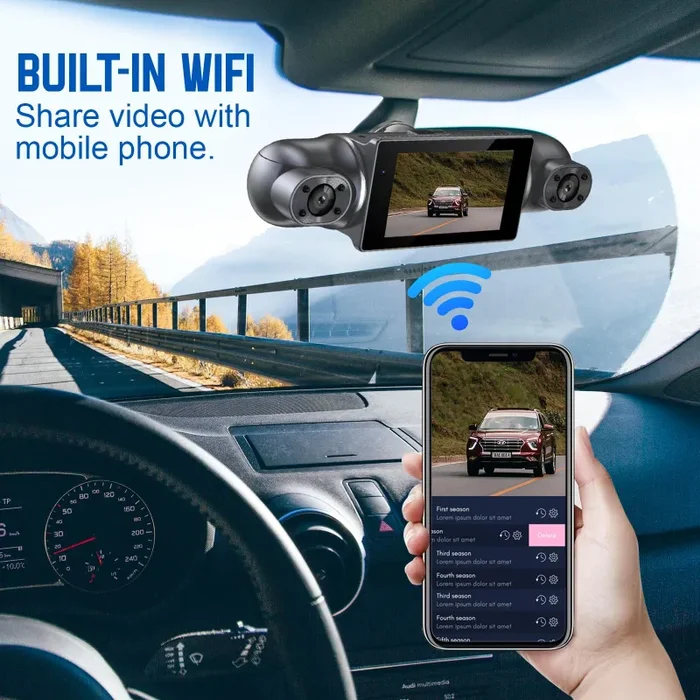 Dash Cam Auto 360 Gradi, con 4 Telecamere 1080P Anteriore e Posteriore Sinistra Destra, Dashcam Auto con WiFi, Parcheggio 24 ore, Telecamera Auto Atti Vandalici con Visione Notturna con 128 GB - immagine 3