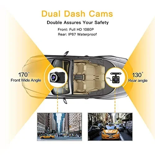 Dash Cam fotocamera anteriore e posteriore per auto, doppio obiettivo con… - immagine 3