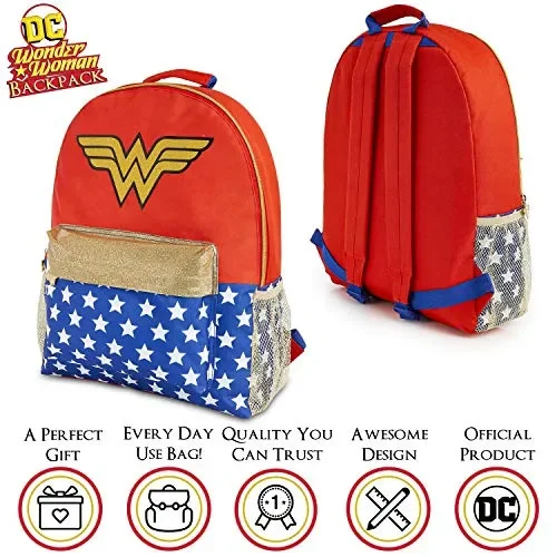 DC Comics Zainetti Da Donna Wonder Woman, Zaino Casual Rosso Con Glitter Oro… - immagine 2