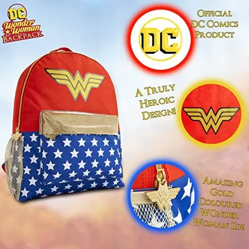 DC Comics Zainetti Da Donna Wonder Woman, Zaino Casual Rosso Con Glitter Oro… - immagine 3