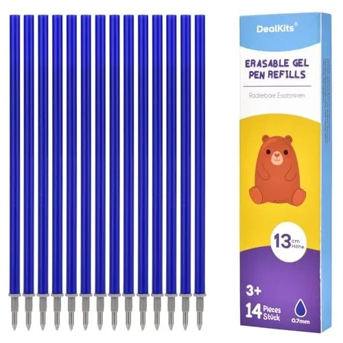 DealKits Mine di ricambio blu, set da 14 ricariche cancellabili, compatibili con Legami, altezza 13 cm, punta 0,7 mm, mine di ricambio per penna roller Legami, inchiostro sensibile al calore