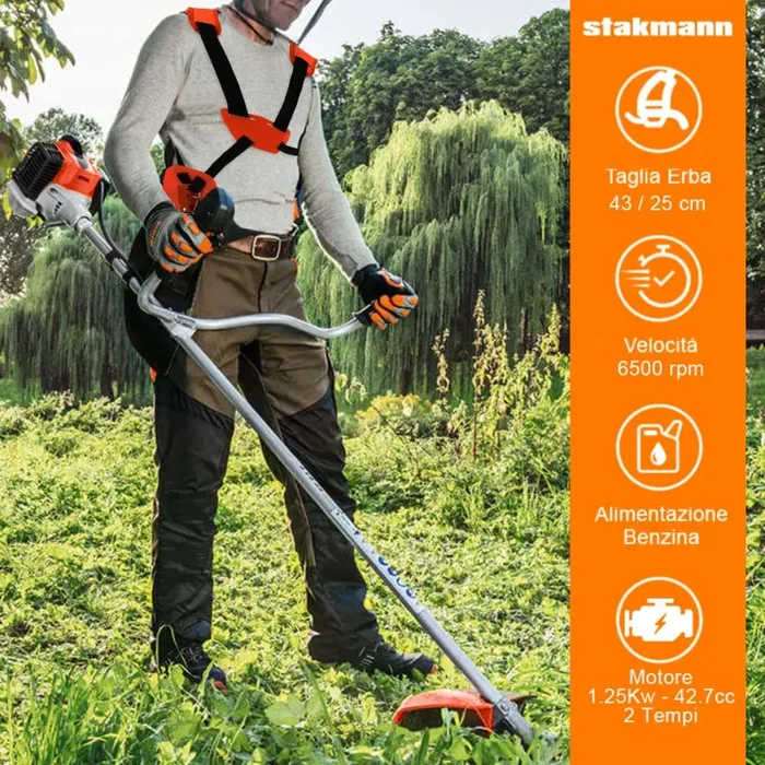 Decespugliatore a Scoppio 2 Tempi 1,25kW con Accessori Arancione - immagine 2