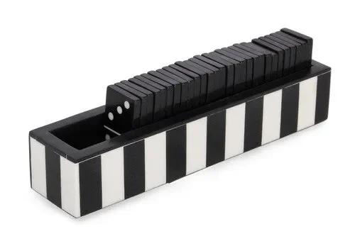 DECORAZIONE DOMINO FORTUNE IN RESINA BIANCO E NERO (20,5×4,5×5,5h)