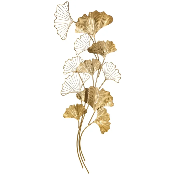 Decorazione Murale 3D 138×70 cm in Metallo Wall Art Dorata con Foglie di Ginkgo Online