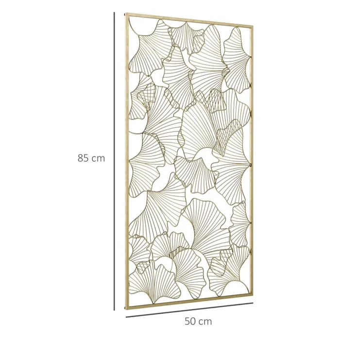 Decorazione Murale 3D Rettangolare 50×85 cm in Metallo Foglie di Ginkgo Oro - immagine 3