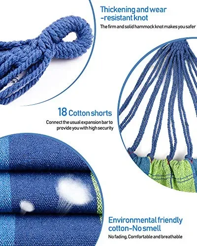 deepee Amaca da Giardino Esterno in Cotone con Cuscino Blu, 220 x 80 220×80cm - immagine 2