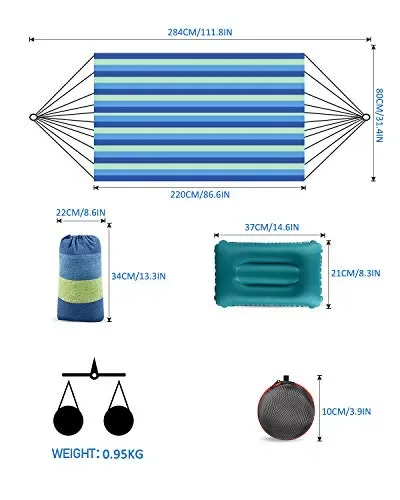 deepee Amaca da Giardino Esterno in Cotone con Cuscino Blu, 220 x 80 220×80cm - immagine 3