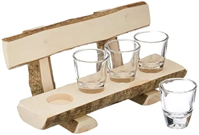 Deggelbam panchina in legno con bicchieri, bicchierini da liquore, regalo naturale, 100% biologica Online