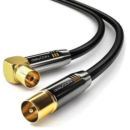 deleyCON 2m Cavo Antenna TV HDTV Full HD – 1x Angolato 2 metri, Nero