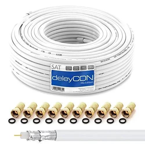 deleyCON 50m Cavo Coassiale SAT HQ 130dB con Schermatura Bobina da 50 metri