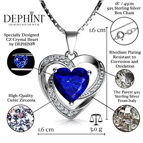 DEPHINI Blu Collana Cuore – 925 argento ciondolo a forma di cuore con… - immagine 2