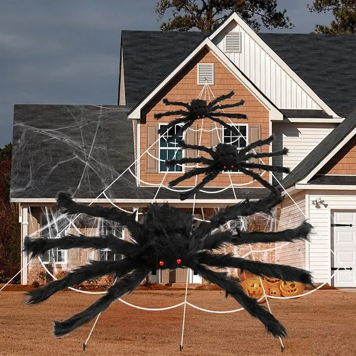 Derogras Halloween Decorazioni Casa,13 Pezzi Ragno Addobbi Halloween (3 Grandi+10 Mini) con 500 cm Ragnatele Halloween Decorazione del Giardino Accessori Halloween