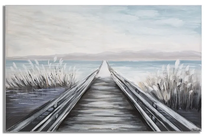 Dipinto su Tela Pontile 120×3,8×80 cm in Legno di Pino e Canvas Multicolor