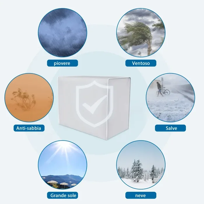 DirkFigge Copri Condizionatore da Esterno Universale Coperchio del Condizionatore Telo Esterno Anti-Neve Anti-Polvere Copri Climatizzatore Esterno Protettori Coperture (Argento, 100*41*80cm) - immagine 3