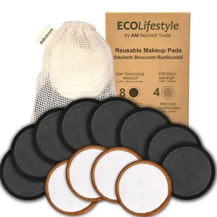 Dischetti Struccanti Lavabili Bambù 12 Maxi Dischetti Struccanti Riutilizzabili in Bamboo e Cotone Zero Waste Salviette Struccante Panno Microfibra per Pulizia Viso Spugnette Porta Make up Panni AM