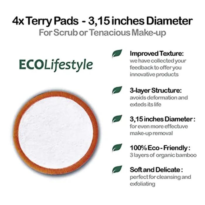 Dischetti Struccanti Lavabili Bambù 12 Maxi Dischetti Struccanti Riutilizzabili in Bamboo e Cotone Zero Waste Salviette Struccante Panno Microfibra per Pulizia Viso Spugnette Porta Make up Panni AM - immagine 3