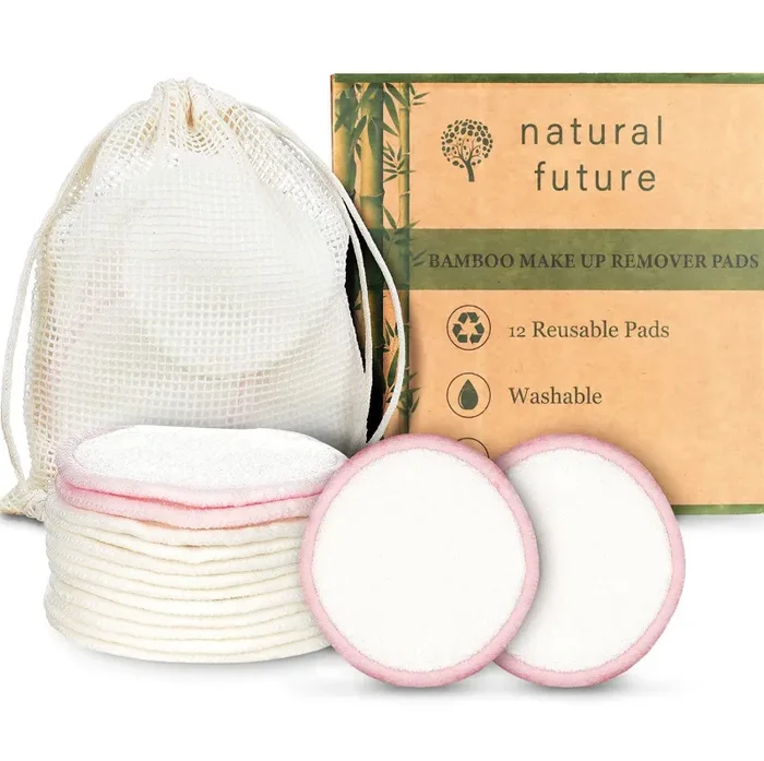 Dischetti Struccanti Lavabili in bambù, Riutilizzabili, Cotone Alta Qualità Panno Struccante Pulizia Viso Occhi Con Sacchetto Per Il Lavaggio 12 Pezzi