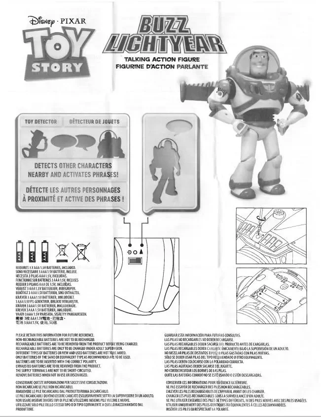 Disney Store Action figure parlante interattiva di Buzz Lightyear di Toy Story, 30 cm/11″, con più di 10 frasi in inglese, interagisce con altri personaggi e giocattoli, luci laser, età 3+ - immagine 3