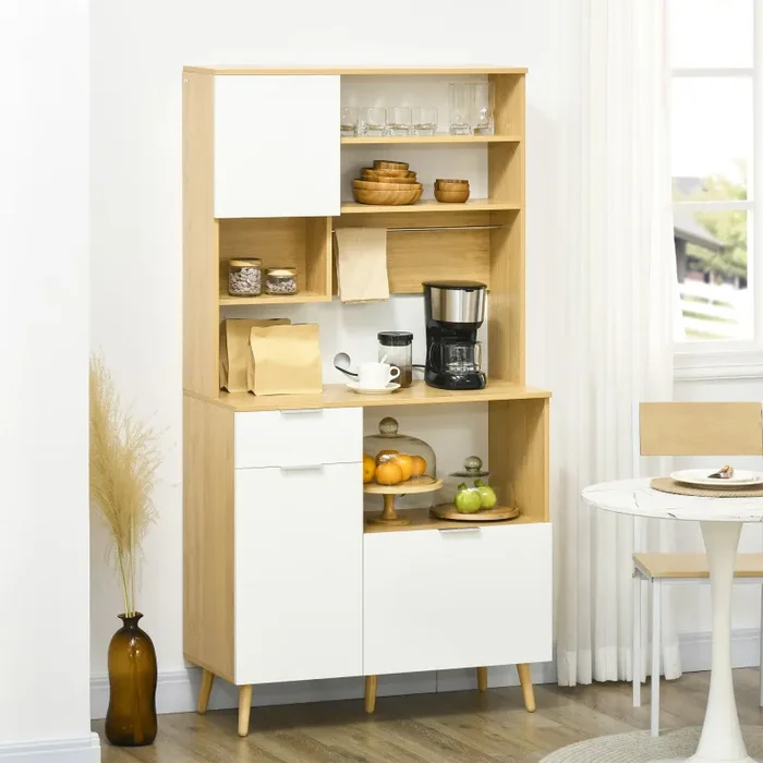 Dispensa da Cucina 93x40x180 cm in Truciolato Bianco e Legno Naturale Saldi - immagine 2