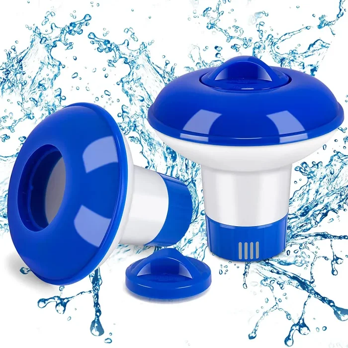 Dispenser Chimico per Piscina, Emooqi 2 Pezzi Dosatori di Cloro Chimici, Galleggiante Cloro Piscina 12cm con Aperture di Ventilazione Regolabili, Diffusore Cloro Piccola per la Pulizia di Piscine