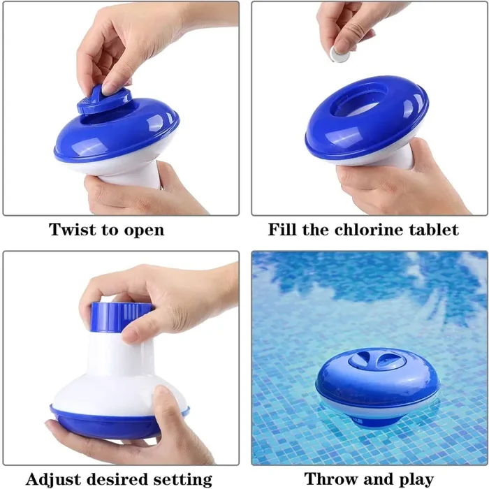 Dispenser Chimico per Piscina, Emooqi 2 Pezzi Dosatori di Cloro Chimici, Galleggiante Cloro Piscina 12cm con Aperture di Ventilazione Regolabili, Diffusore Cloro Piccola per la Pulizia di Piscine - immagine 3