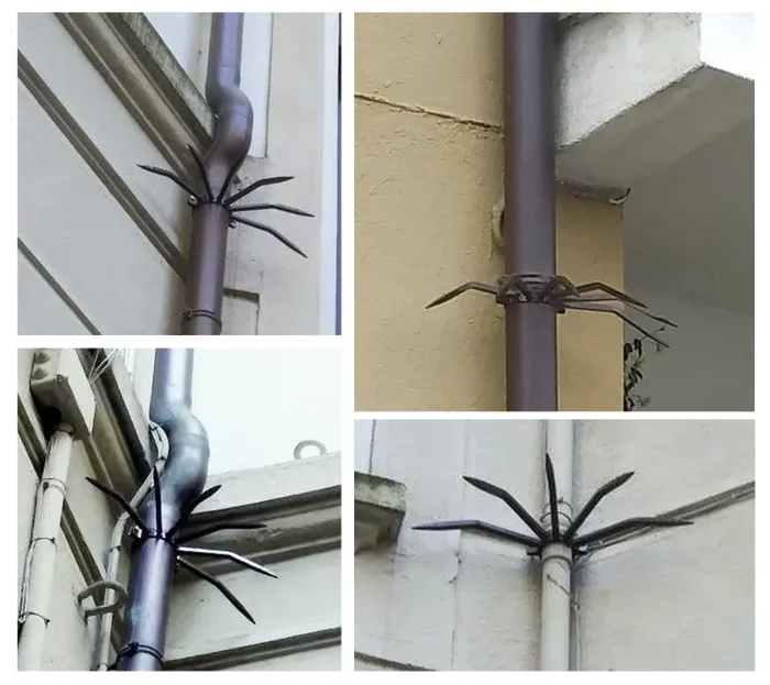 Dissuasore Antifurto con Punte in Acciaio per Pluviali Tubi Esterni Ø100 mm Marrone - immagine 2